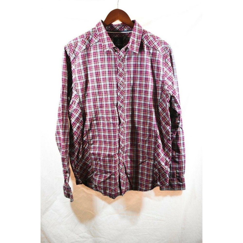Prana Shirt Womens Large Plaid Long Sleeve Snap Fr